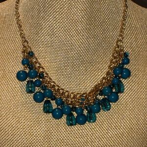 Gold and Blue Beaded Necklace